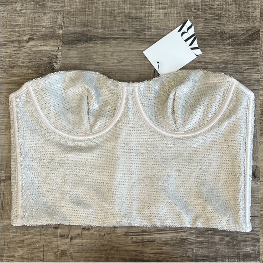 Zara Sequin Corset Bra Top in Champagne